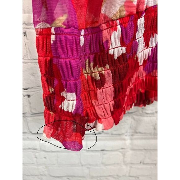 LANE BRYANT floral white pink red semi-sheer blouse top 30/32 - Picture 6 of 6